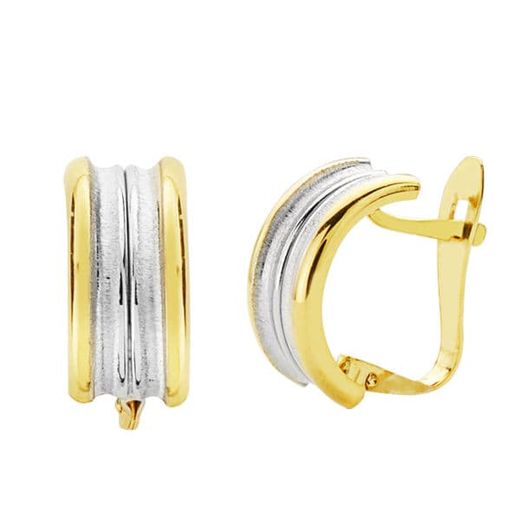 18K Pendientes Oro Bicolor Bandas 12X5 Mm Cierre Catalan