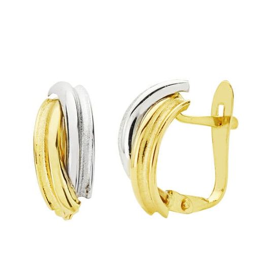18K Pendientes Oro Bicolor Bandas 13X5 Mm Cierre Catalan