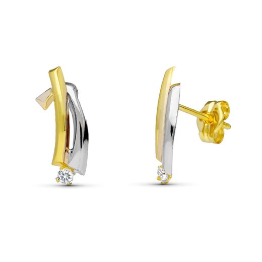18K Pendientes Oro Bicolor Bandas 14X6 Mm Cierre Presion