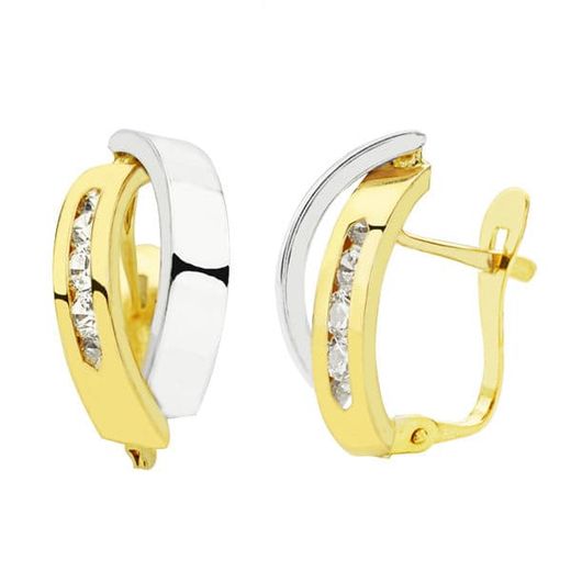 18K Pendientes Oro Bicolor Bandas 16X8 Mm Cierre Catalan