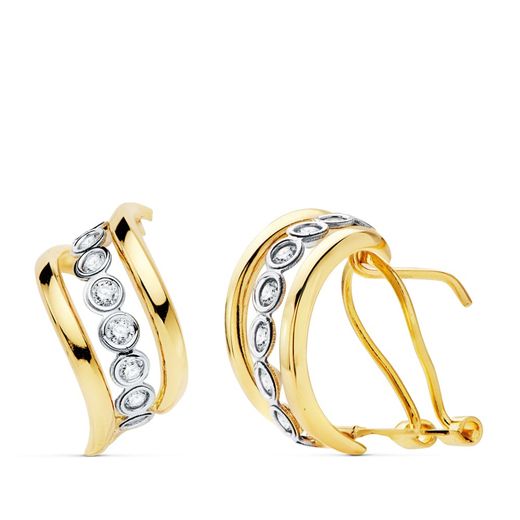 18K Pendientes Oro Bicolor Bandas 17X8 Mm Cierre Omega