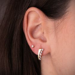 18K Pendientes Oro Bicolor Bandas Y Motivos Redondos Tallados. 14 X 6 Mm. Cierre Catalan