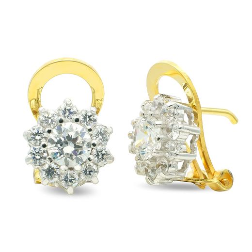 18K Pendientes Oro Bicolor Circonita 10 Mm Cierre Omega