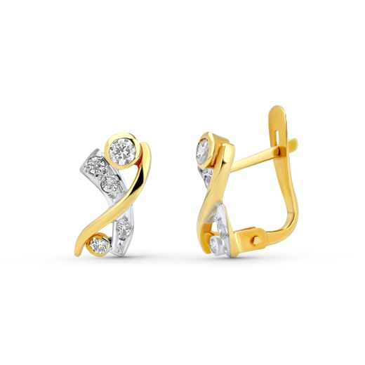 18K Pendientes Oro Bicolor Circonita 10X5 Mm Cierre Catalan