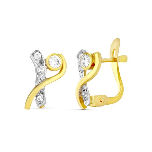18K Pendientes Oro Bicolor Circonita 10X6 Mm. Cierre Catalan