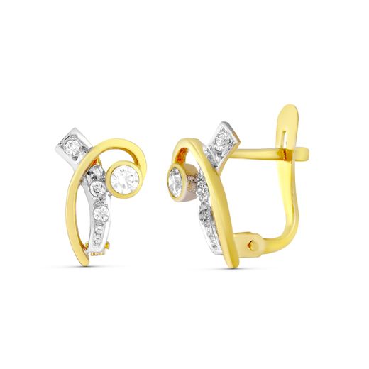 18K Pendientes Oro Bicolor Circonita 11X7 Mm. Cierre Catalan