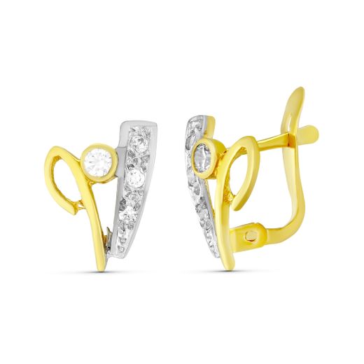 18K Pendientes Oro Bicolor Circonita 11X8 Mm. Cierre Catalan