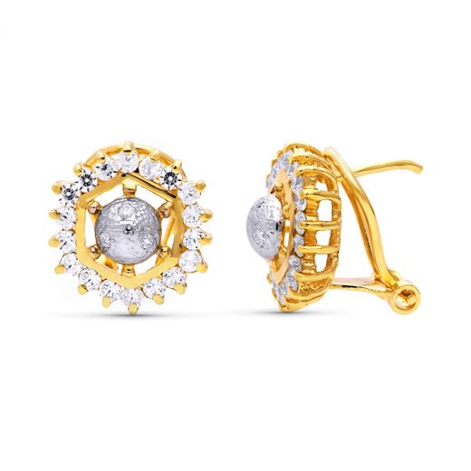 18K Pendientes Oro Bicolor Circonita 12X11 Cierre Omega