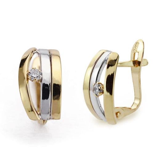 18K Pendientes Oro Bicolor Circonita 12X6 Mm Cierre Catalan