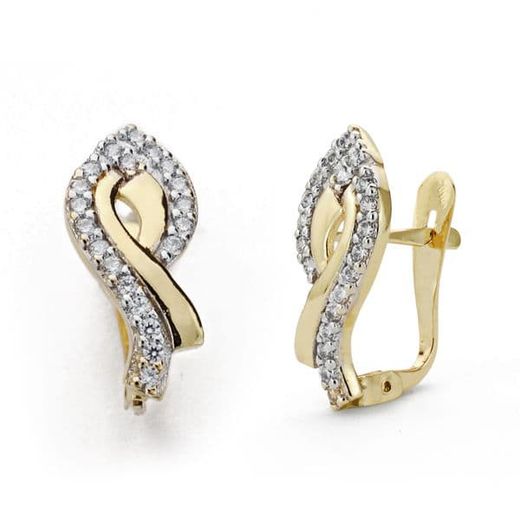 18K Pendientes Oro Bicolor Circonita 17X8 Mm Cierre Catalan