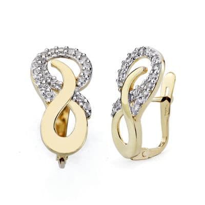 18K Pendientes Oro Bicolor Circonita 17X9 Mm Cierre Catalan