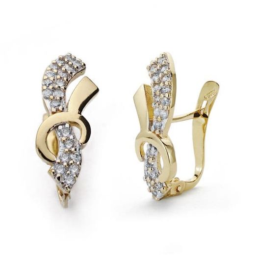 18K Pendientes Oro Bicolor Circonita 18X7 Mm Cierre Catalan