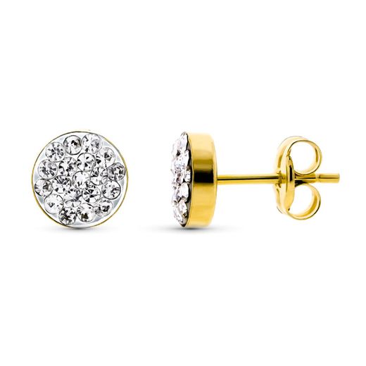18K Pendientes Oro Bicolor Circonita Cierre Presion