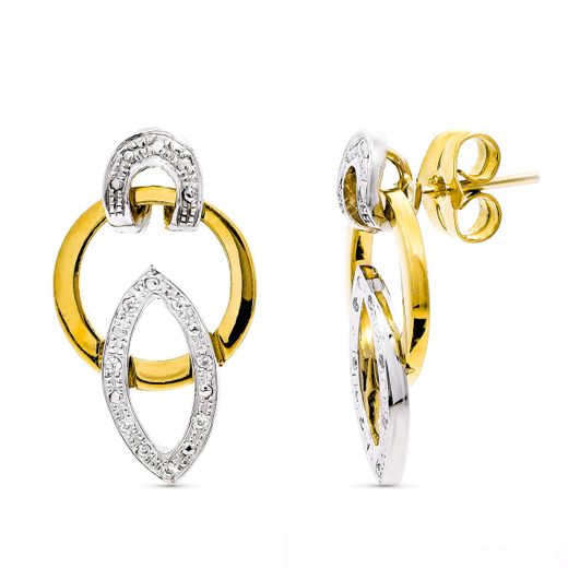 18K Pendientes Oro Bicolor Circonita Presion. 20X12 Mm Cierre Presion