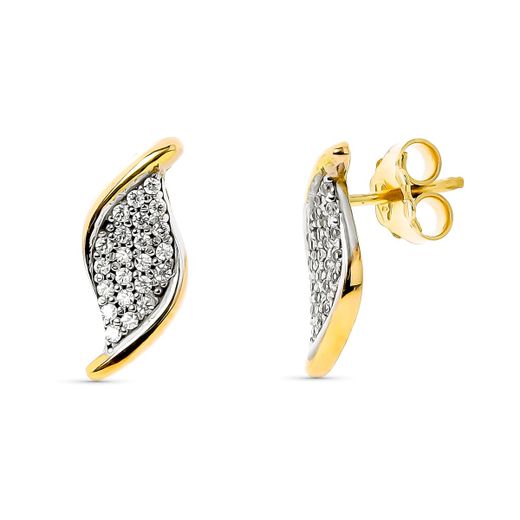 18K Pendientes Oro Bicolor Circonita Presion