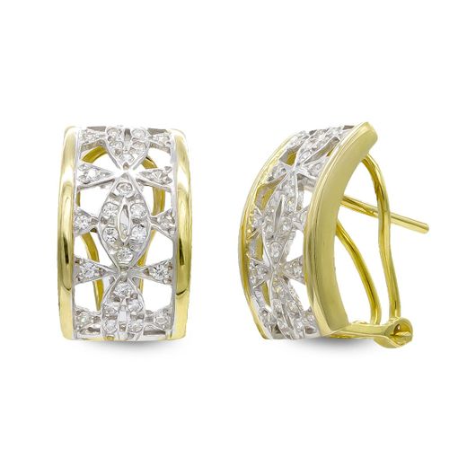 18K Pendientes Oro Bicolor Con Circonita Cierre Omega