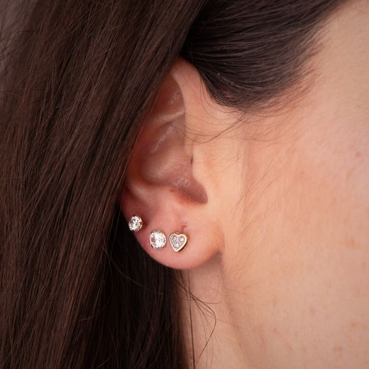 18K Pendientes Oro Bicolor Corazon Con Circonitas: Medida: 5X5Mm. Cierre Presion