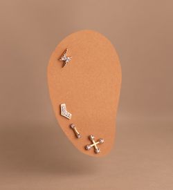 18K Pendientes Oro Bicolor Cruz Con Circonitas. Medida: 6,5 X 6,5 Mm. Cierre Tuerca
