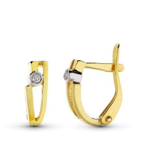 18K Pendientes Oro Bicolor Diamantes Talla Brillante 10X3 Mm Cierre Catalan