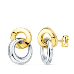 18K Pendientes Oro Bicolor Doble Aro Brillo 13 X 10 Mm. Cierre Presion