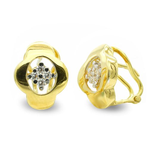 18K Pendientes Oro Bicolor Flor Cierre Omega