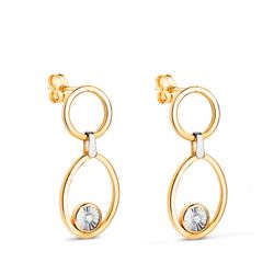 18K Pendientes Oro Bicolor Largos Dos Aros Con Circonitas. Medida: 23 X 10 Mm. Cierre Presion