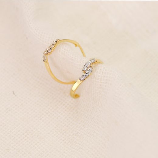 18K Pendientes Oro Bicolor Media Aro Cuadrado Con Circonita 15X3 Mm Presion
