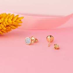 18K Pendientes Oro Bicolor Redondos Con Circonitas: Medida: 5X5Mm. Cierre Presion