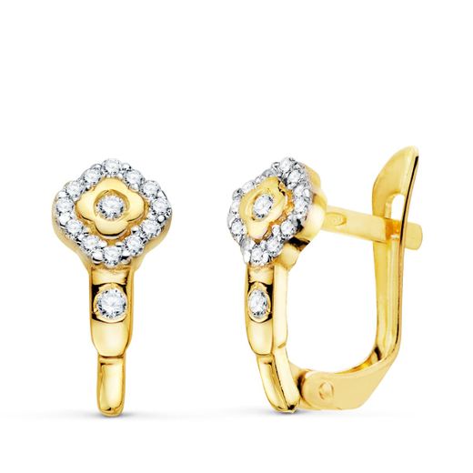 18K Pendientes Oro Bicolor Rombo Con Circonita 13X6 Mm Cierre Catalan