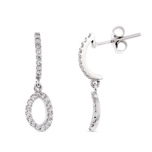 18K Pendientes Oro Blanco. 19 X 5 Mm Cierre Presion