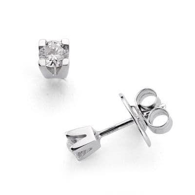 18K Pendientes Oro Blanco 2 Diamantes 0,11 Qts.Si-H Cierre Presion 2,4Mm