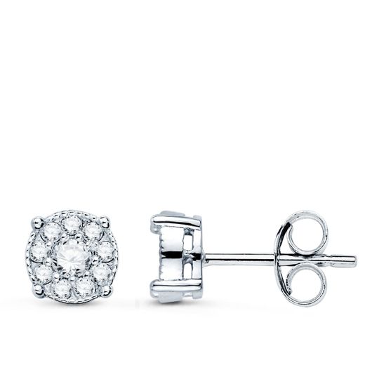 18K Pendientes Oro Blanco 20 Diamantes 0,365 Qtes Vs2- G. Medida: 7X7 Mm. Cierre Presion
