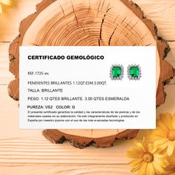 18K Pendientes Oro Blanco 32 Diamantes Vs2-G 1,12 Qt. Y Esmeraldas 8X6 Mm 3,00 Qt. 13X11 Mm Cierre Omega