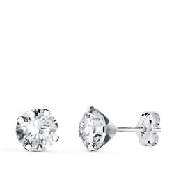 18K Pendientes Oro Blanco 4 Garras Con Circonita. Ancho: 6 Mm Cierre Presion