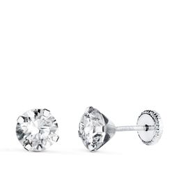 18K Pendientes Oro Blanco 4 Garras Con Circonita. Ancho: 6 Mm Cierre Tuerca