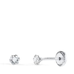 18K Pendientes Oro Blanco 6 Garras Con Circonita. Ancho: 3 Mm Cierre Tuerca