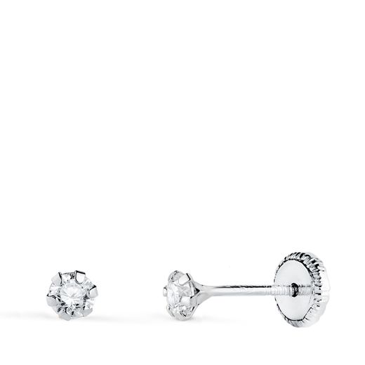 18K Pendientes Oro Blanco 6 Garras Con Circonita. Ancho: 3 Mm Cierre Tuerca