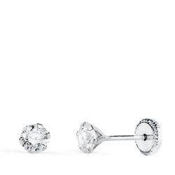 18K Pendientes Oro Blanco 6 Garras Con Circonita. Ancho: 4 Mm Cierre Tuerca