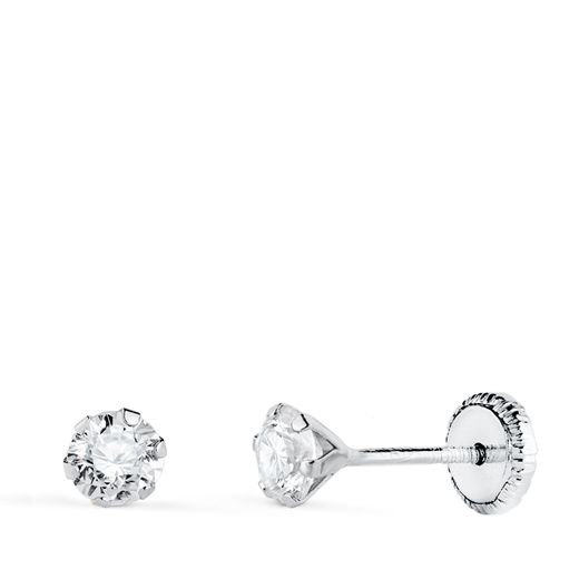 18K Pendientes Oro Blanco 6 Garras Con Circonita. Ancho: 4 Mm Cierre Tuerca