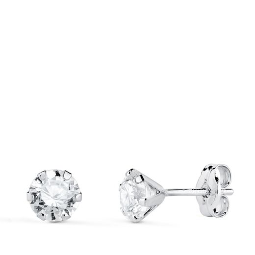 18K Pendientes Oro Blanco 6 Garras Con Circonita. Ancho: 5 Mm Cierre Presion