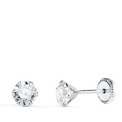 18K Pendientes Oro Blanco 6 Garras Con Circonita. Ancho: 5 Mm Cierre Tuerca