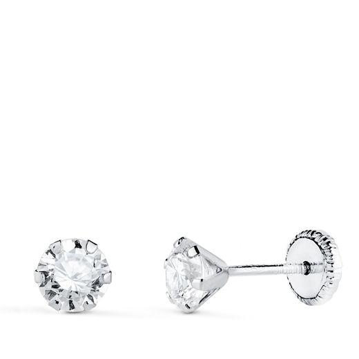 18K Pendientes Oro Blanco 6 Garras Con Circonita. Ancho: 5 Mm Cierre Tuerca