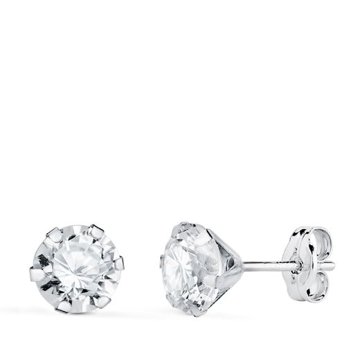 18K Pendientes Oro Blanco 6 Garras Con Circonita. Ancho: 6 Mm Cierre Presion