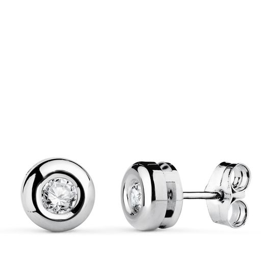 18K Pendientes Oro Blanco 7 Mm Diamantes 3,40 Mm 0,300 Qts Vs2-G. Cierre Presion