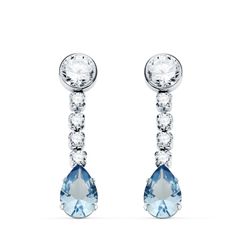 18K Pendientes Oro Blanco Agua Marina En Forma De Gota Y Circonitas. 22X5 Mm. Cierre Presion
