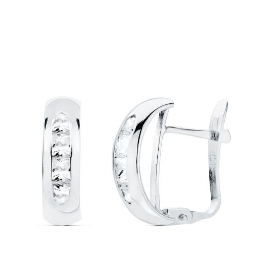 18K Pendientes Oro Blanco Banda Circonita 13.5X5 Mm Cierre Catalan