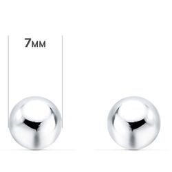 18K Pendientes Oro Blanco Bola Lisa Brilla Hueca. Ancho: 7 Mm. Cierre Presion