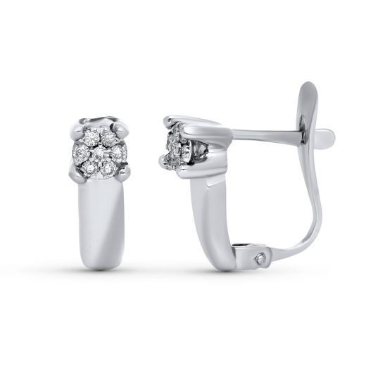 18K Pendientes Oro Blanco Brillantes 0.10 Ktes 13 X 4 Mm Cierre Catalan
