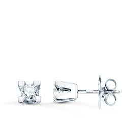 18K Pendientes Oro Blanco Brillantes 2,75 Mm 0,20Qtes Si-H Cierre Presion 4X4 Mm