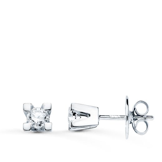18K Pendientes Oro Blanco Brillantes 2,75 Mm 0,20Qtes Si-H Cierre Presion 4X4 Mm